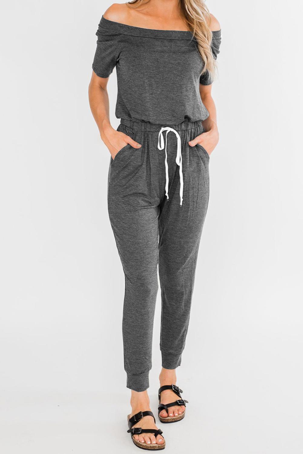 Combinaison Pantalon Femme De Jogging Gris Col Bardot