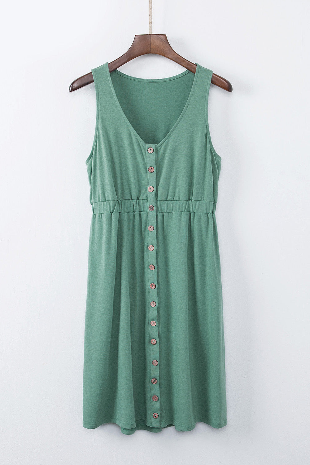 Robe Verte Sans Manches Ete Boutonnee