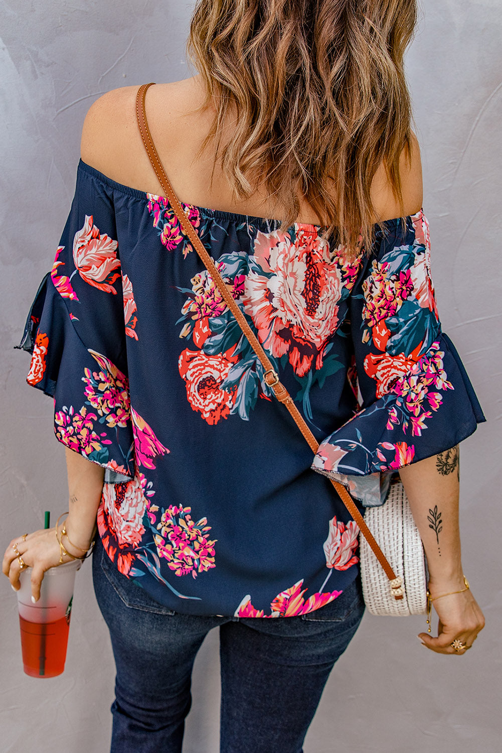 Blouse Femme Mousseline de Soie Bleu A Fleurs