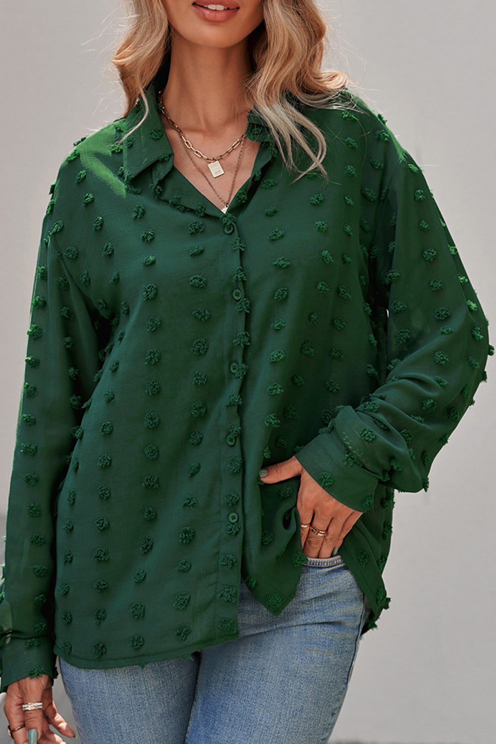 Chemise Verte Femme Manches Longues A Pois