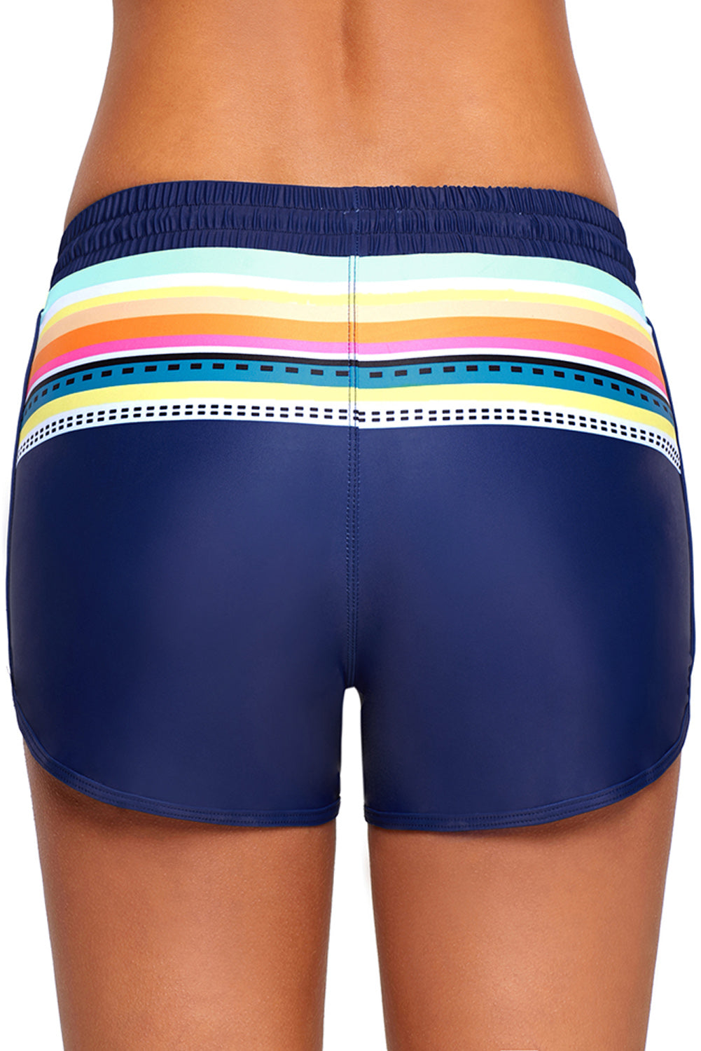 Short de Bain Femme Bleu Marine Raye Cordon de Serrage