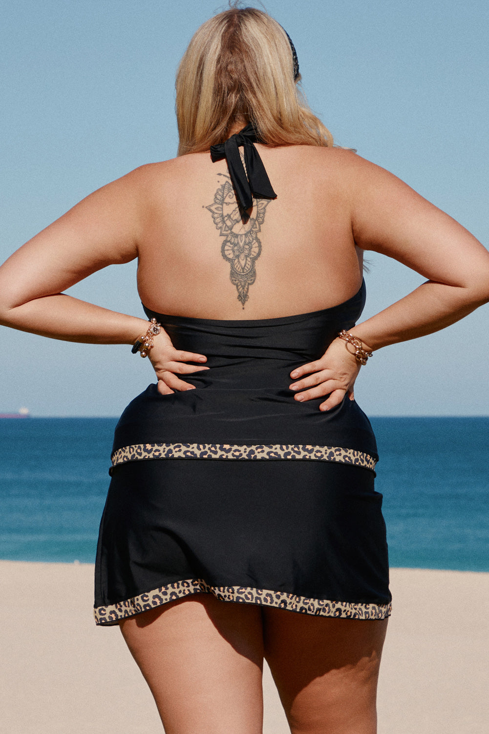 Tankini Jupette Grande Taille Femme Noir Leopard Licou