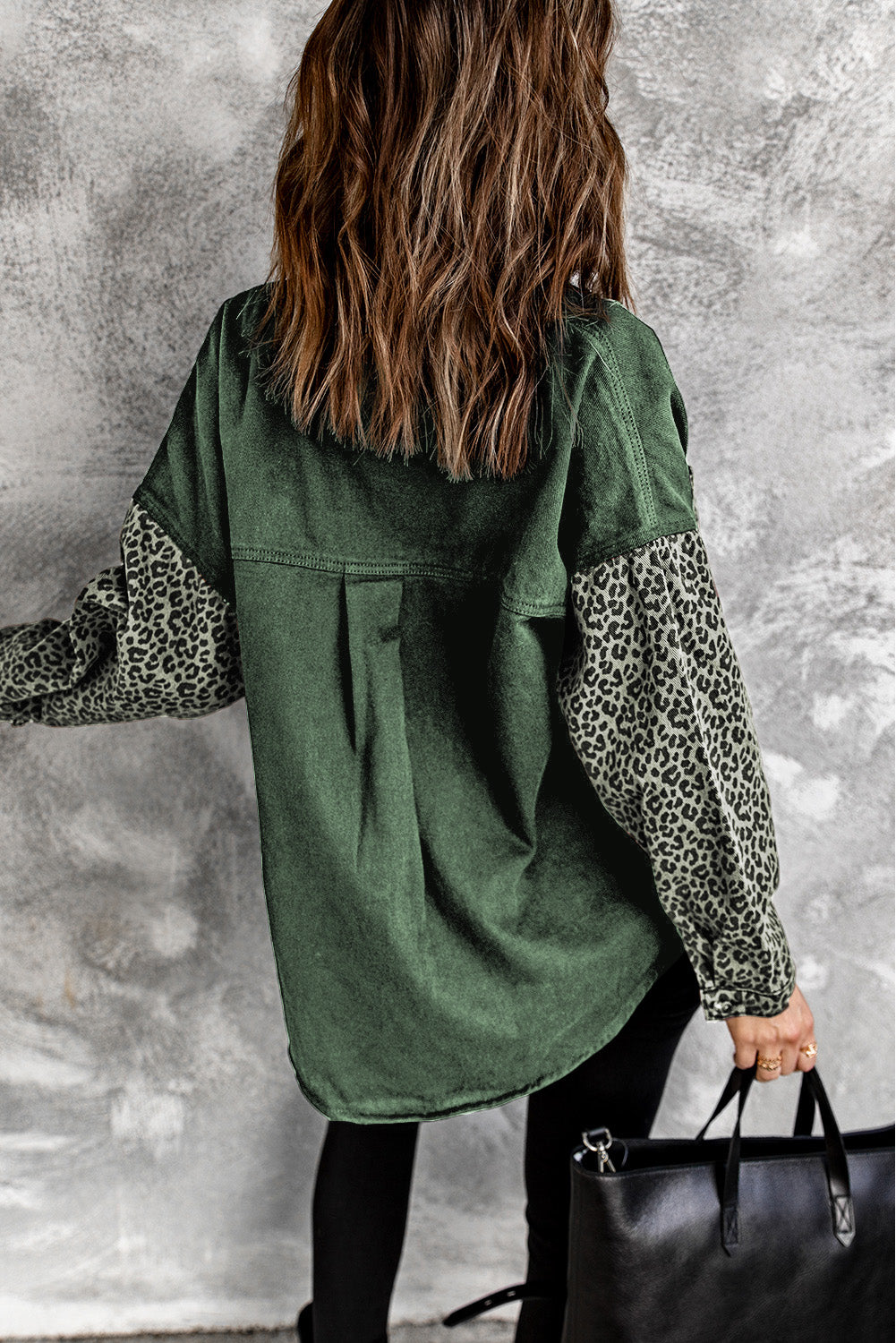 Veste en Jean Femme Leopard Contraste Vert