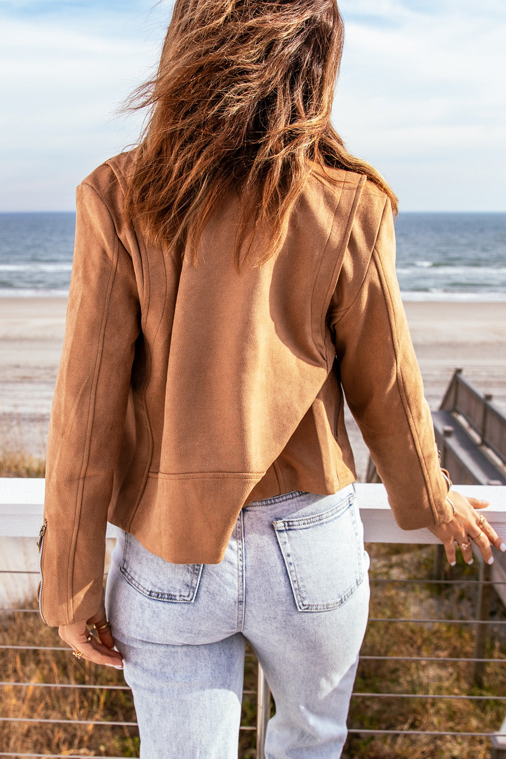 Veste Courte Femme Marron Zipped