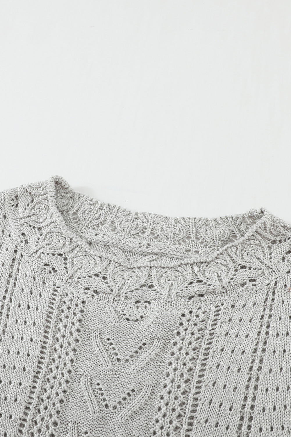 Pull en Tricot Pointelle de Dentelle Crochet Gris Chic