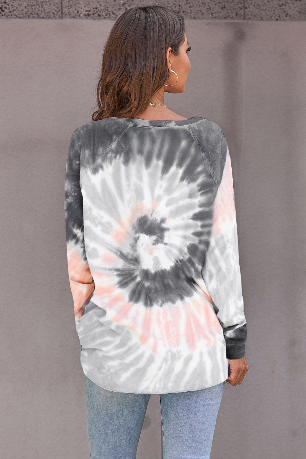 Sweat Manches Longues Femme Vrac Loisirs Tie Dye Gris