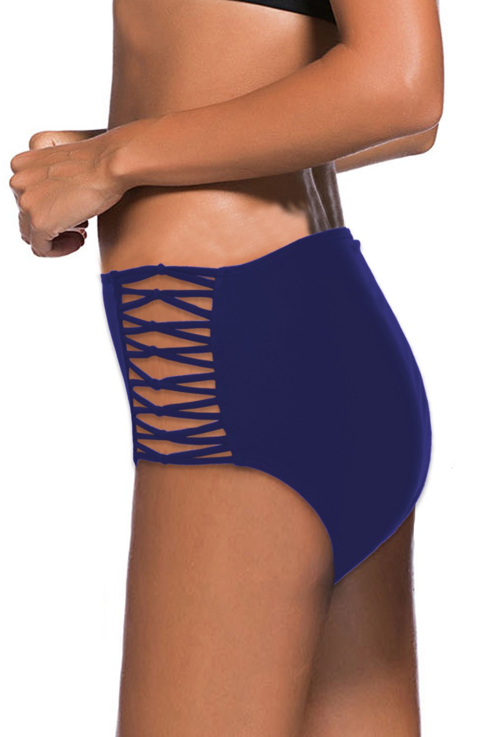 Short de Bain Taille Haute Femme Bleu Creux Sur Les Cotes 